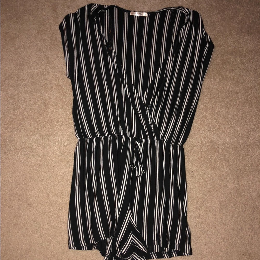 black and white stripped romper
